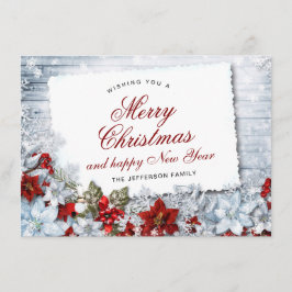 God jul Red Poinsettia Rustic Helgdag Card Julkort