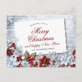 God jul Red Poinsettia Rustic Helgdag Vykort