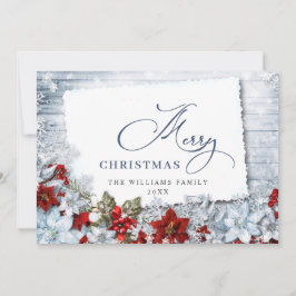 God jul Red Poinsettia Rustic Wood Julkort