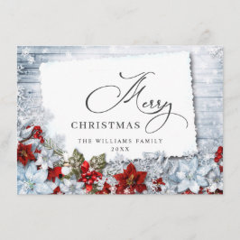 God jul Red Poinsettia Rustic Wood Julkort
