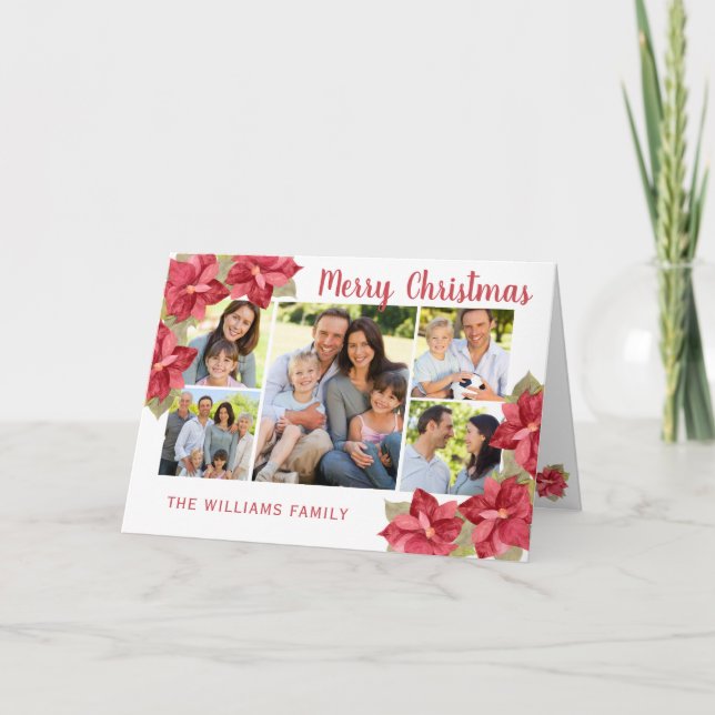 God jul Red Poinsettia Watercolor Helgkort (Framsida)