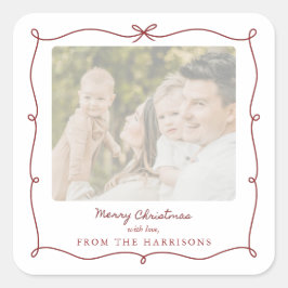 God jul Red Ram Family Photo Sticker Fyrkantigt Klistermärke