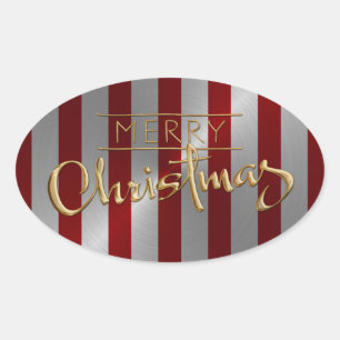 God jul Red Rand Sticker Embossed look Ovalt Klistermärke