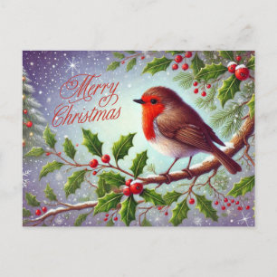 God jul Red Robin och Berries Helg Vykort