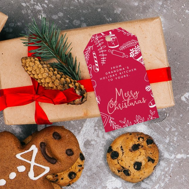 God jul Red Rosa Helgdag Baking Presentetikett (Skapare uppladdad)