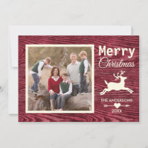 God jul Red Rustic Wood Family Photo