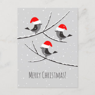 God jul Red Santa Hat Birds Helg Vykort
