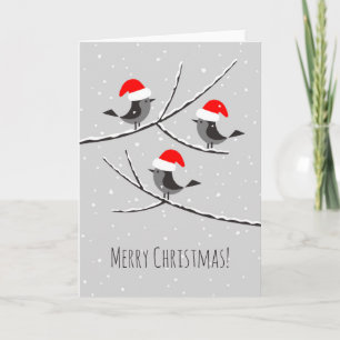 God jul Red Santa Hat Birds Kort