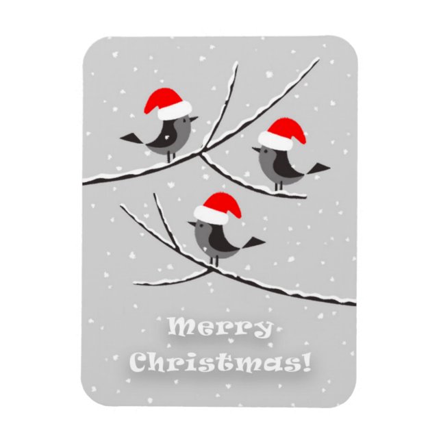 God jul Red Santa Hat Birds Magnet (Vertikal)