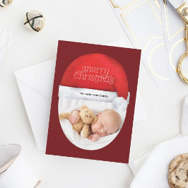 God jul Red Santa Hat Photo Script Helgdag Julkort