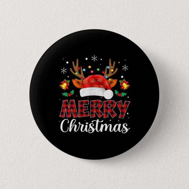 God jul Red Santa Hat Reindeer Julafton Family Knapp (Framsida)