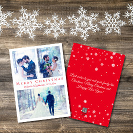 god jul Red script 3 foton bröllop Julkort