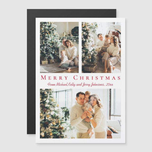 god jul Red script 3-fotosamlingsmagnet (Fram/baksida)