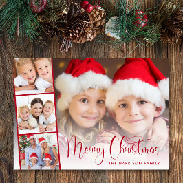 God jul Red Script 4 Photo Strip Julkort