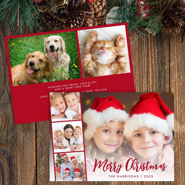 God jul Red Script Photo Overlay Julkort (Share the love and warmth of the season with your personalized photo Christmas card)