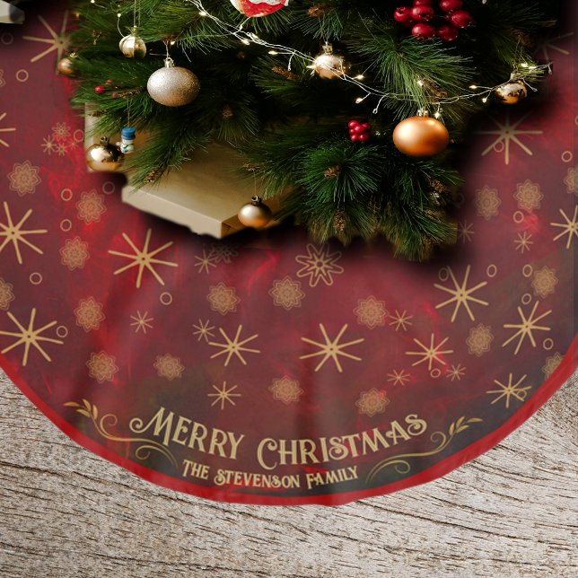 God jul Red Snöflingor Mönster Julgransmatta Borstad Polyester (Merry Christmas Red Snowflakes Pattern Brushed Polyester Tree Skirt)