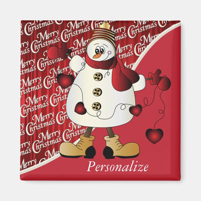 God jul Red Snögubbe Magnet (Framsidan)