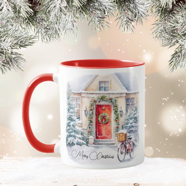 God jul Red Snowy Cottage Coffee Mugg (Skapare uppladdad)