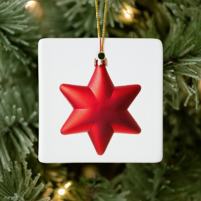 God jul Red star-dekoration med text Julgransprydnad Keramik (Träd)