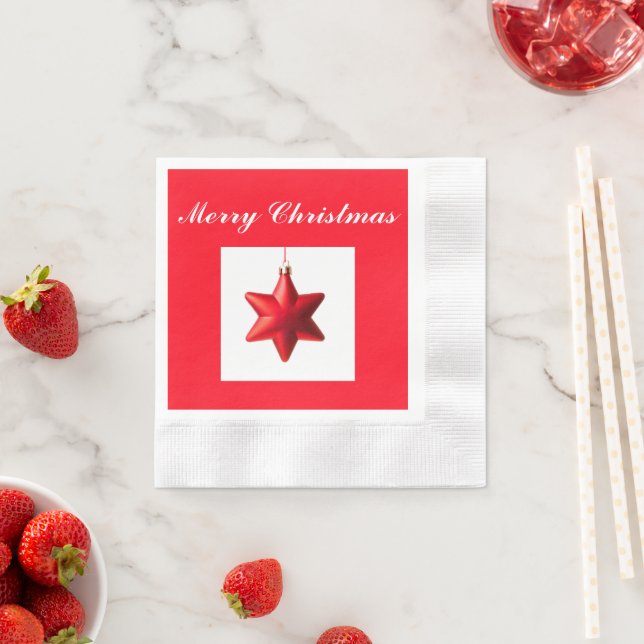 God jul Red star-dekoration med text Pappersservett (Insitu)