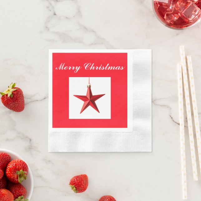 God jul Red star-dekoration med text Pappersservett (Insitu)