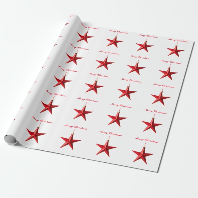 God jul Red star-dekoration med text Presentpapper (Utrullad)