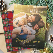 God jul Red Stewart Tartan Family Photo