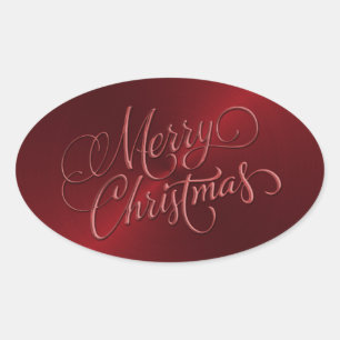 God jul Red Sticker Embossed look Ovalt Klistermärke