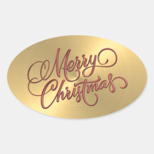 God jul Red Sticker Embossed look Ovalt Klistermärke