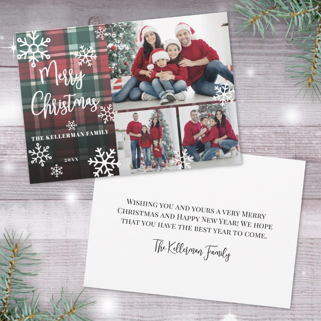 God jul Red Tartan Photo Julkort (Merry Christmas Red Tartan Photo Holiday Card)