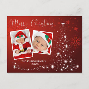 God jul Red Träd Twinkly Ljus Snö PHOTO Helg Vykort