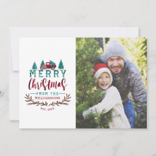 God jul Red Vintage Lastbil Träd Farm Photo Julkort