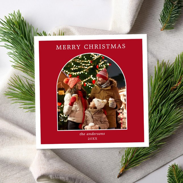 God jul Red White Minimalist Arch Photo Julkort (Skapare uppladdad)