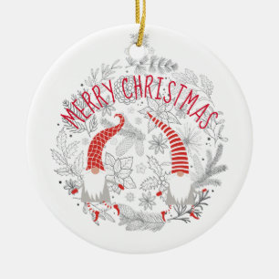 God jul Red White Personlig Gnomes Julgransprydnad Keramik