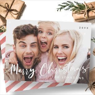 God jul Red White Rand Modern Photo Julkort
