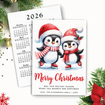 God jul Red White Roligt Ice Skating Penguins