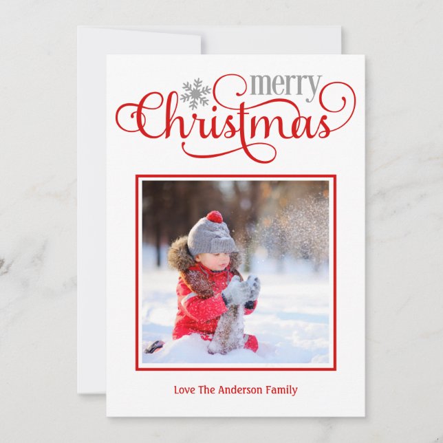 God jul Red White Script Photo Julkort (Framsida)