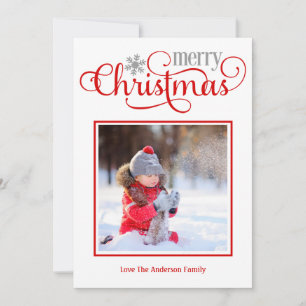 God jul Red White Script Photo Julkort