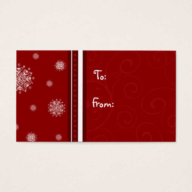 God jul Red White Snöflingor Gift Märkres Visitkort (Framsidan)