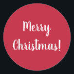God jul Red & White Typography Festive Runt Klistermärke<br><div class="desc">Behållan är enkel med den här festive röda och vita presentetiketten med God jul i vit typografi / text. Du kan också ändra den genom att enkelt anpassa den genom att ändra texten. Ändra färg med ytterligare ett steg genom att använda designredigeraren verktyg! Håll dem på julkort, gåvor eller ge...</div>