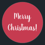 God jul Red & White Typography Festive Runt Klistermärke<br><div class="desc">Behållan är enkel med den här festive röda och vita presentetiketten med God jul i vit typografi / text. Du kan också ändra den genom att enkelt anpassa den genom att ändra texten. Ändra färg med ytterligare ett steg genom att använda designredigeraren verktyg! Håll dem på julkort, gåvor eller ge...</div>
