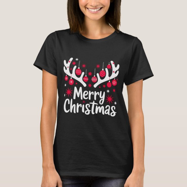 God jul Reindeer Antlers med prydnadsföremål - T Shirt (Framsida)