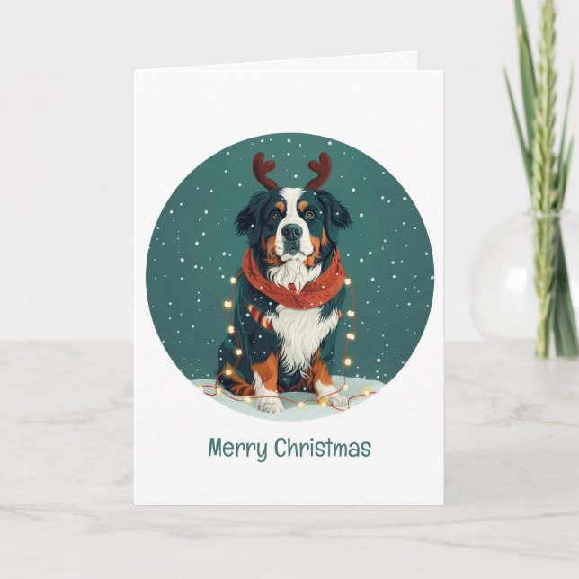 God jul Reindeer Bernese Mountain Hund Helgkort (Framsida)