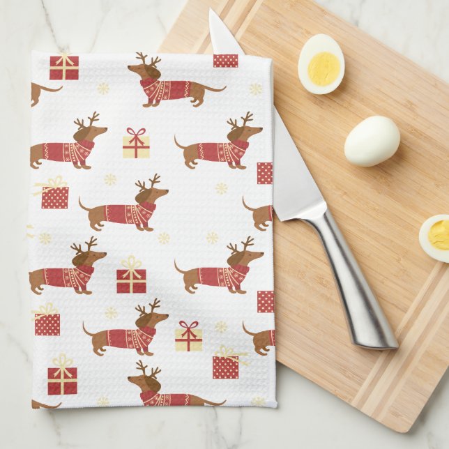 God jul Reindeer Dachshund Kökshandduk (Vikt i Fjärdedel)