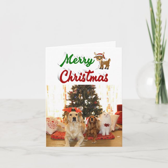 God jul Reindeer-fotoskript Helgkort (Framsida)