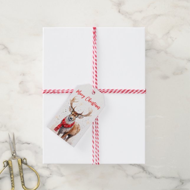 God jul Reindeer Gift Märkre Presentetikett (Med Snöre)