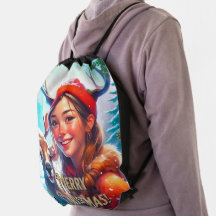 GOD JUL REINDEER MED LYCKLIG GIRL