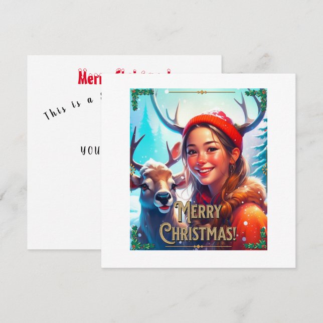 GOD JUL REINDEER MED LYCKLIG GIRL INBJUDNINGAR (Fram/baksida)
