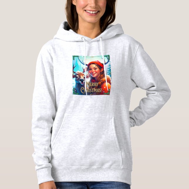 GOD JUL REINDEER MED LYCKLIG GIRL T SHIRT (Framsida)