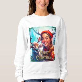 GOD JUL REINDEER MED LYCKLIG GIRL T SHIRT